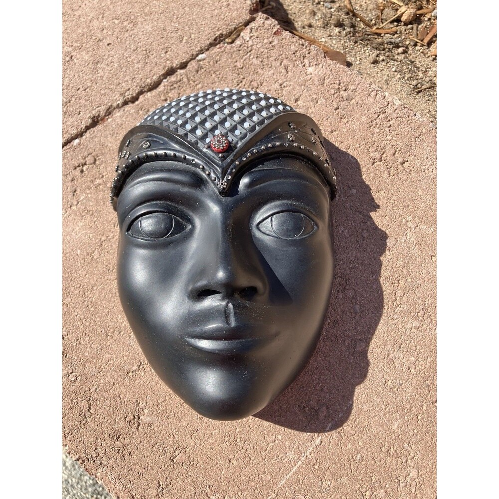 Heavy VTG African Tribal Wall Mask Sculpture Black Stone Composite Decor